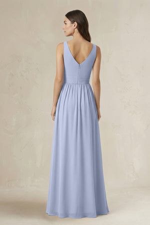 Illusion V-Neck A-Line Ruched Bridesmaid Dress in Ice (2) | KISSBRIDAL