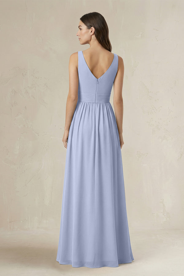 Illusion V-Neck A-Line Ruched Bridesmaid Dress in Ice (2) | KISSBRIDAL