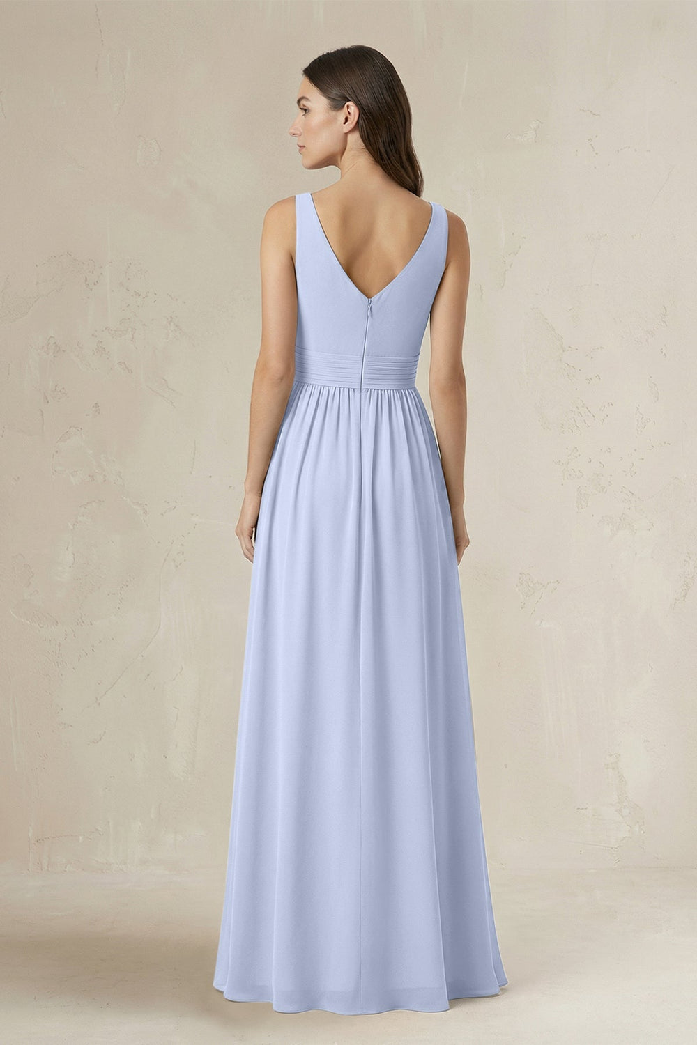 Illusion V - Neck A - Line Ruched Bridesmaid Dress in Ice - KISS BRIDAL Bridesmaid Dresses