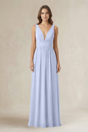 Illusion V - Neck A - Line Ruched Bridesmaid Dress in Ice - SHE IS ME Bridesmaid Dresses