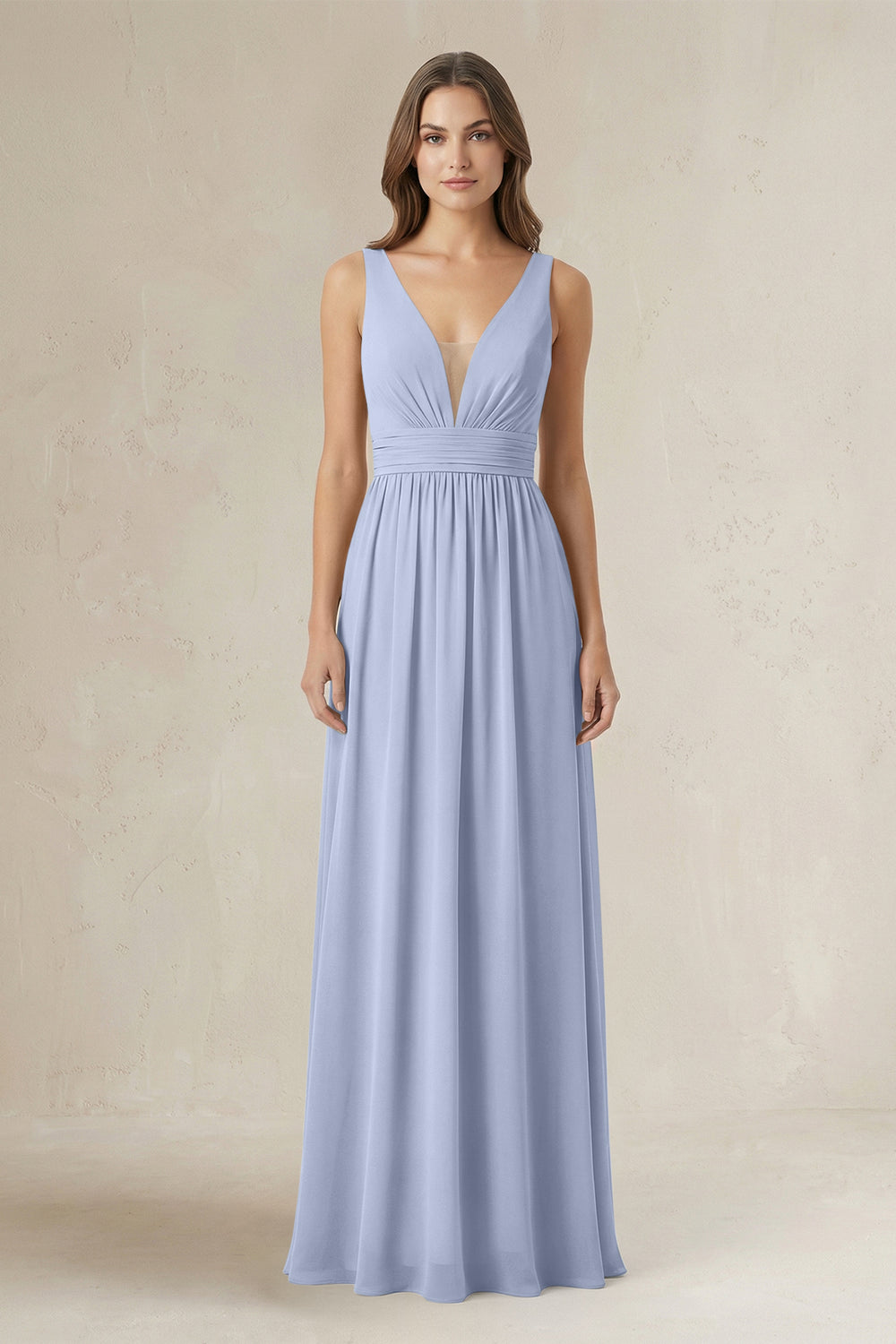 Illusion V-Neck A-Line Ruched Bridesmaid Dress in Ice