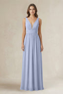 Illusion V-Neck A-Line Ruched Bridesmaid Dress in Ice | KISSBRIDAL