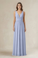 Illusion V-Neck A-Line Ruched Bridesmaid Dress in Ice | KISSBRIDAL