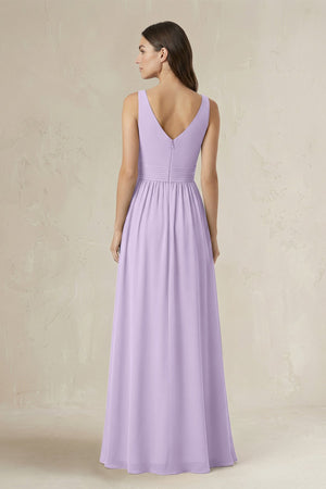Illusion V - Neck A - Line Ruched Bridesmaid Dress in Lavender - SHE IS ME Bridesmaid Dresses