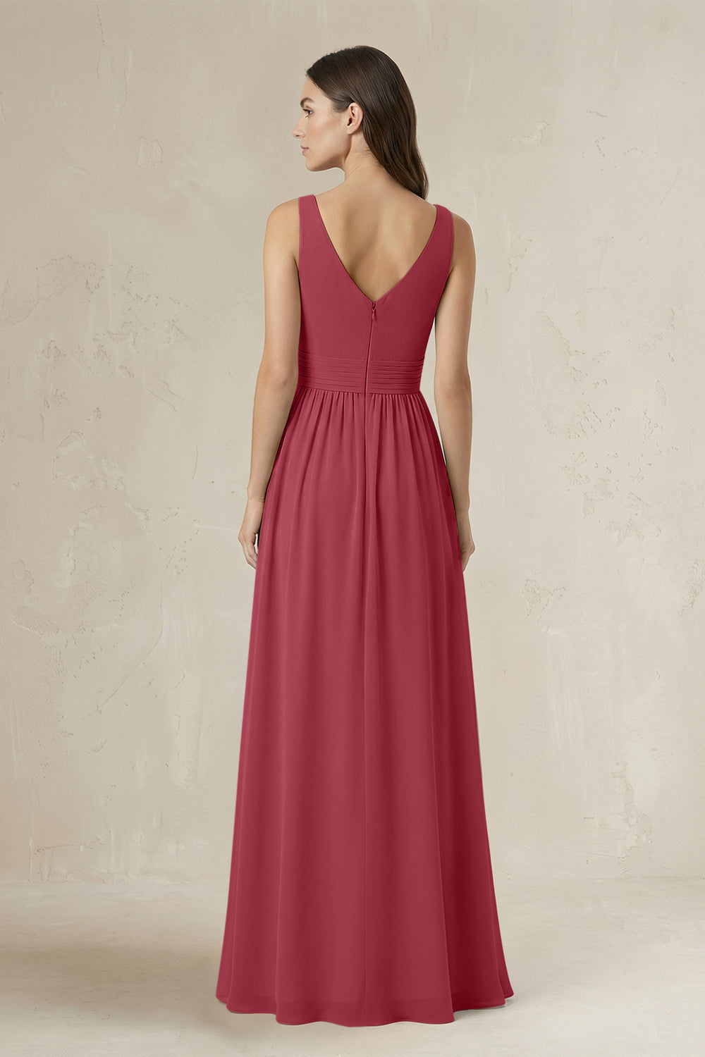 Illusion V-Neck A-Line Ruched Bridesmaid Dress in Merlot