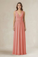 Illusion V - Neck A - Line Ruched Bridesmaid Dress in Mulberry - SHE IS ME Bridesmaid Dresses