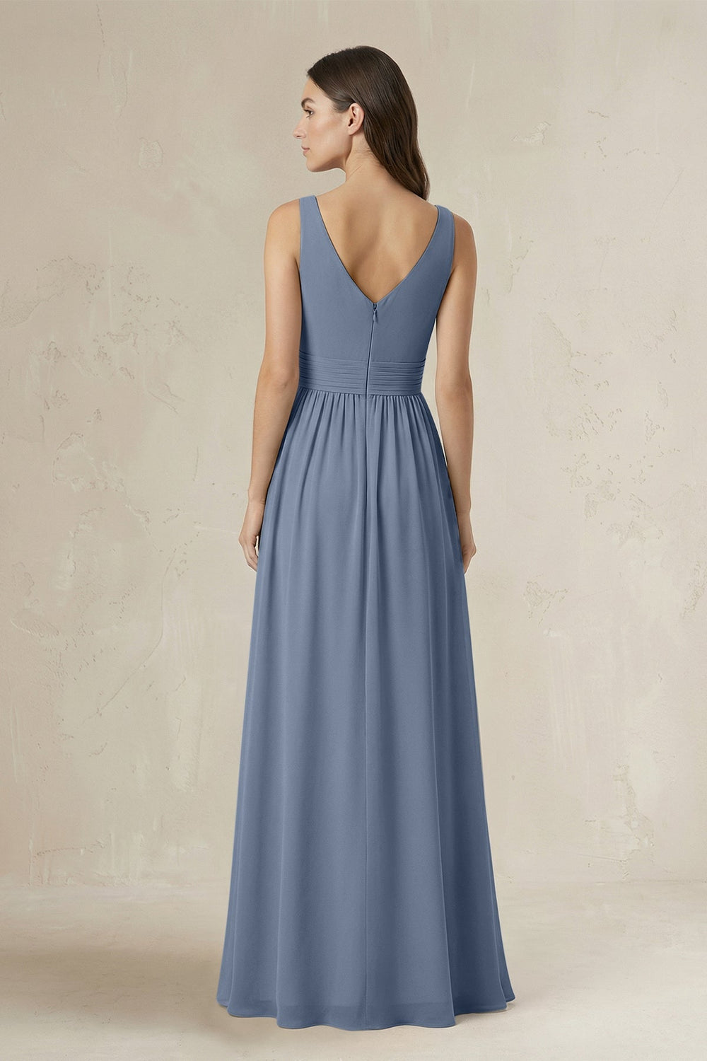 Illusion V - Neck A - Line Ruched Bridesmaid Dress in Neptune - KISS BRIDAL Bridesmaid Dresses