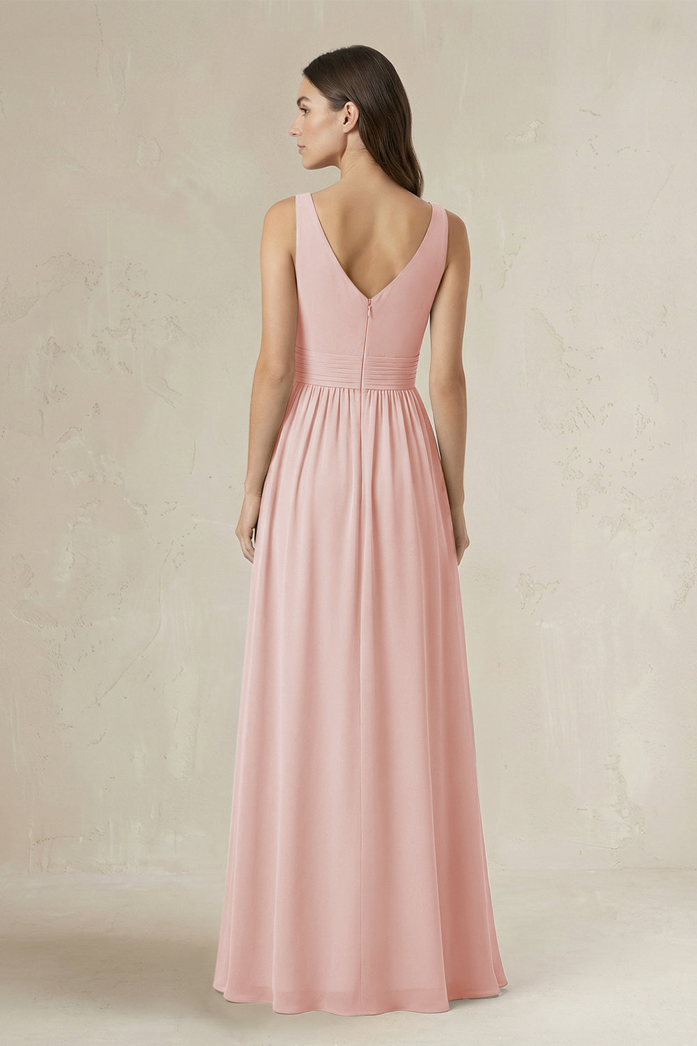 Illusion V-Neck A-Line Ruched Bridesmaid Dress in Rose Petal