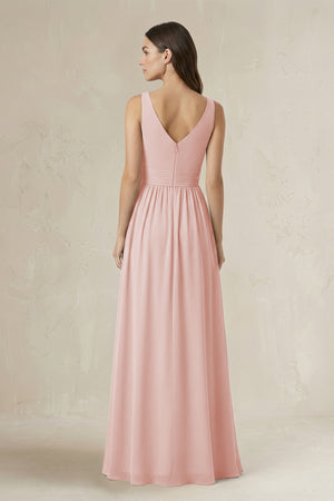 Illusion V-Neck A-Line Ruched Bridesmaid Dress in Rose Petal (2) | KISSBRIDAL