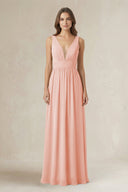Illusion V - Neck A - Line Ruched Bridesmaid Dress in Rose Petal - SHE IS ME Bridesmaid Dresses