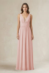 Illusion V-Neck A-Line Ruched Bridesmaid Dress in Rose Petal | KISSBRIDAL