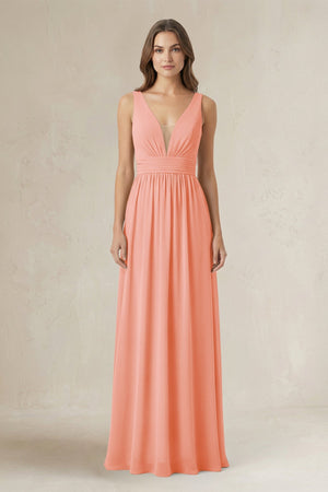 Illusion V - Neck A - Line Ruched Bridesmaid Dress in Rosette - SHE IS ME Bridesmaid Dresses