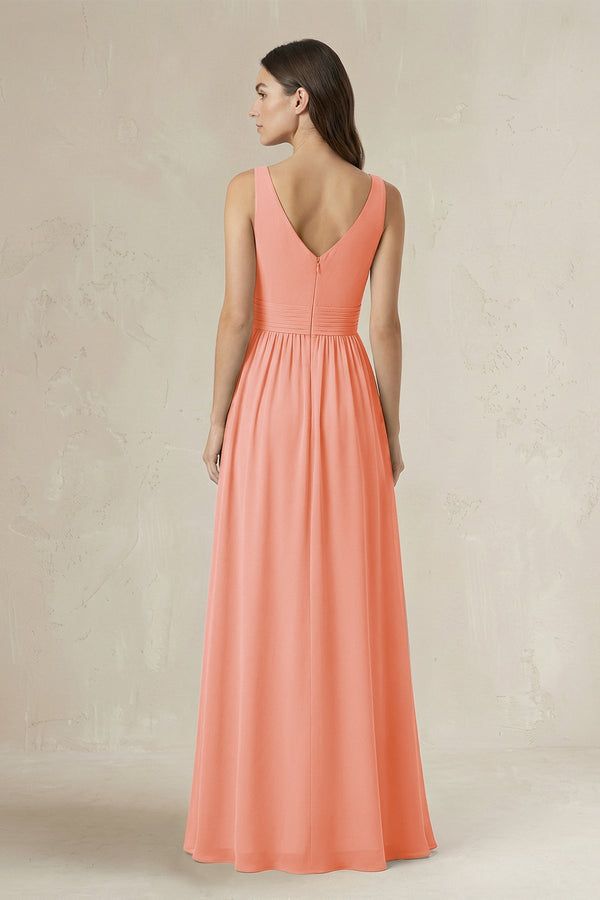 Illusion V - Neck A - Line Ruched Bridesmaid Dress in Rosette - SHE IS ME Bridesmaid Dresses