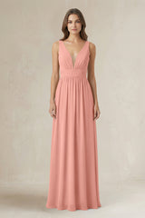 Illusion V-Neck A-Line Ruched Bridesmaid Dress in Rosette | KISSBRIDAL