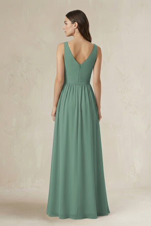 Illusion V-Neck A-Line Ruched Bridesmaid Dress in Sea Glass (2) | KISSBRIDAL