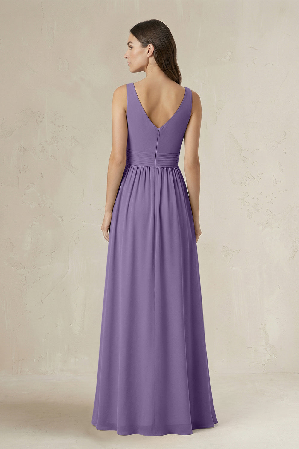Illusion V-Neck A-Line Ruched Bridesmaid Dress in Tahiti