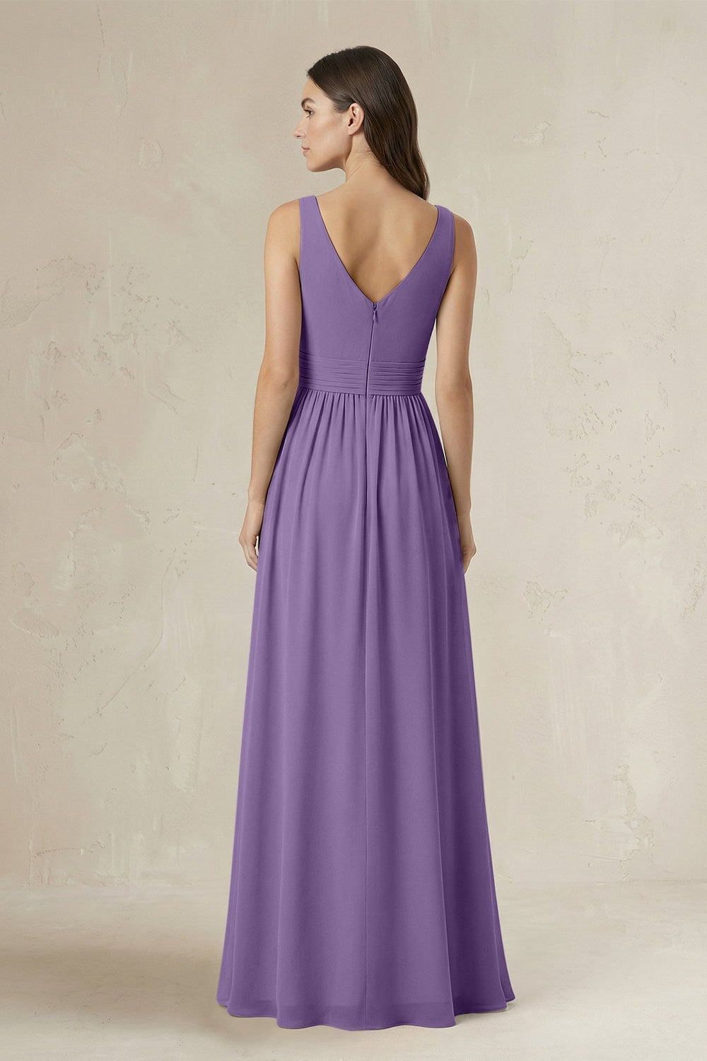 Illusion V - Neck A - Line Ruched Bridesmaid Dress in Tahiti - KISS BRIDAL Bridesmaid Dresses