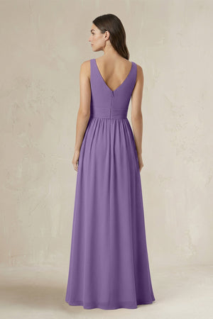 Illusion V - Neck A - Line Ruched Bridesmaid Dress in Tahiti - SHE IS ME Bridesmaid Dresses