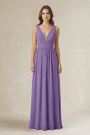 Illusion V - Neck A - Line Ruched Bridesmaid Dress in Tahiti - SHE IS ME Bridesmaid Dresses
