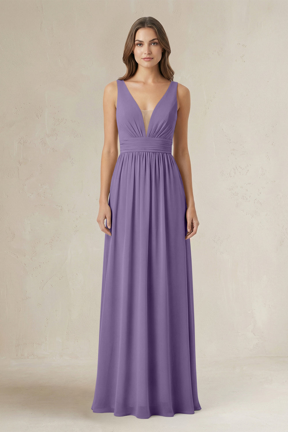 Illusion V-Neck A-Line Ruched Bridesmaid Dress in Tahiti