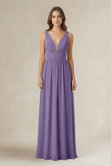 Illusion V-Neck A-Line Ruched Bridesmaid Dress in Tahiti | KISSBRIDAL