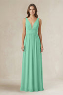 Illusion V - Neck A - Line Ruched Bridesmaid Dress in Turquoise - SHE IS ME Bridesmaid Dresses