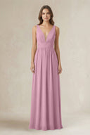 Illusion V - Neck A - Line Ruched Bridesmaid Dress in Vintage Mauve - SHE IS ME Bridesmaid Dresses