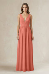 Illusion V - Neck A - Line Ruched Bridesmaid Dress in Wild Rose - KISS BRIDAL Bridesmaid Dresses