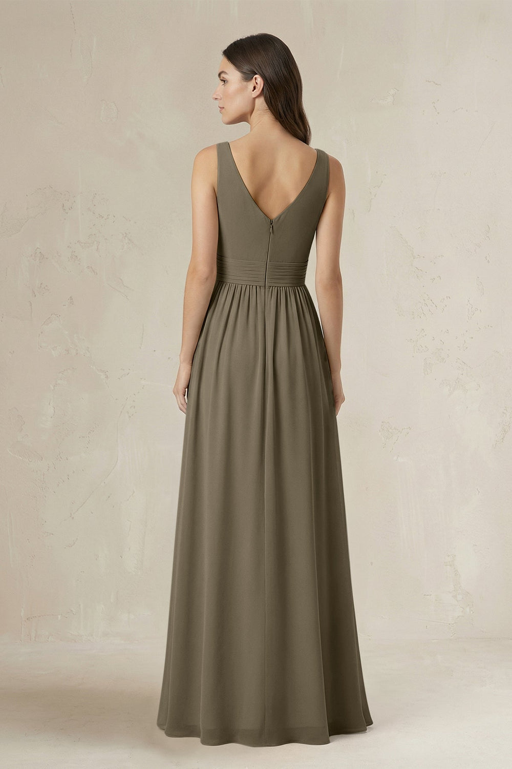 Illusion V - Neck A - Line Ruched Bridesmaid Dress in Willow Green - KISS BRIDAL Bridesmaid Dresses