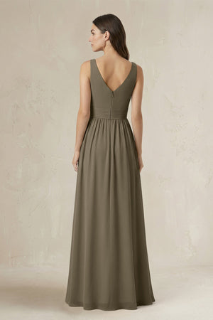 Illusion V - Neck A - Line Ruched Bridesmaid Dress in Willow Green - SHE IS ME Bridesmaid Dresses