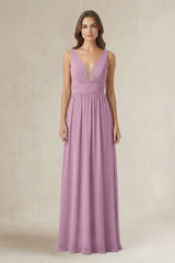 Illusion V - Neck A - Line Ruched Bridesmaid Dress in Wisteria - KISS BRIDAL Bridesmaid Dresses