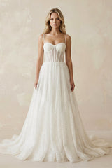Ivory A - Line Glitter Tulle Wedding Dress - KISS BRIDAL Wedding Dresses