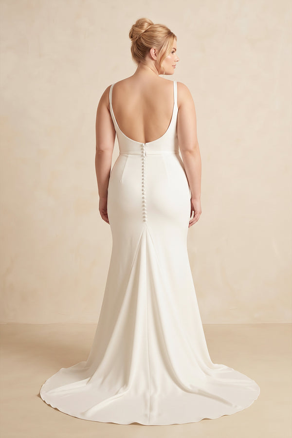 Ivory Cowl Neck Mermaid Satin Wedding Dress (2) [sizeplus] | KISSBRIDAL