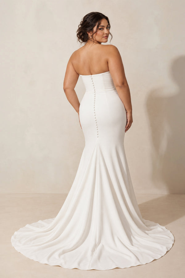 Ivory Crepe Strapless Ruched Mermaid Wedding Dress (2) [sizeplus] | KISSBRIDAL
