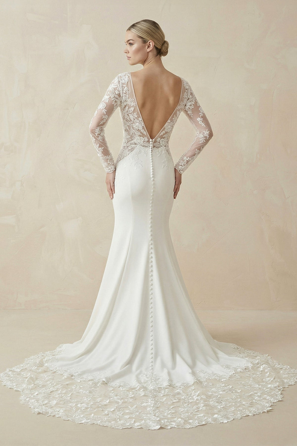Ivory Lace Long Sleeve Mermaid Wedding Dress - SHE IS ME Wedding Dresses