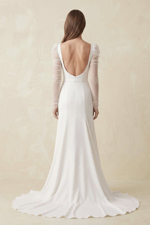 Ivory Mermaid Square Neck Long Sleeves Satin Wedding Dresses (2) | KISSBRIDAL