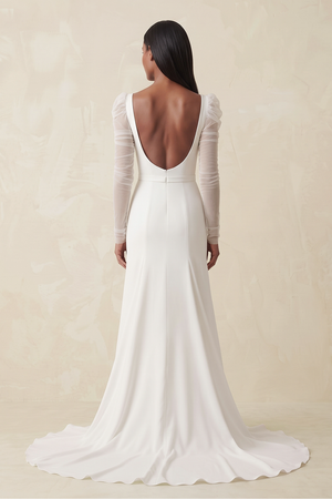 Ivory Mermaid Square Neck Long Sleeves Satin Wedding Dresses (2) | KISSBRIDAL