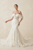 Ivory Off - the - Shoulder Lace Mermaid Wedding Dress - KISS BRIDAL Wedding Dresses
