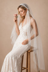 Juliet Cap Veils Asymmetrical Hem Knee Length Bridal Veil in Ivory - KISS BRIDAL Wedding Veils