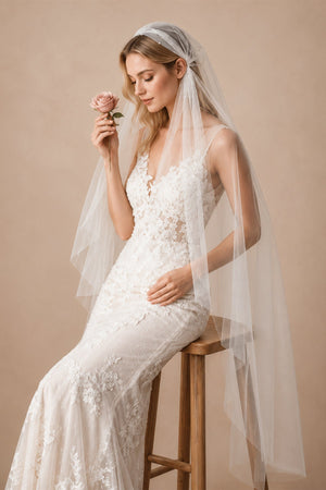 Juliet Cap Veils Asymmetrical Hem Knee Length Bridal Veil in Ivory - SHE IS ME Wedding Veils