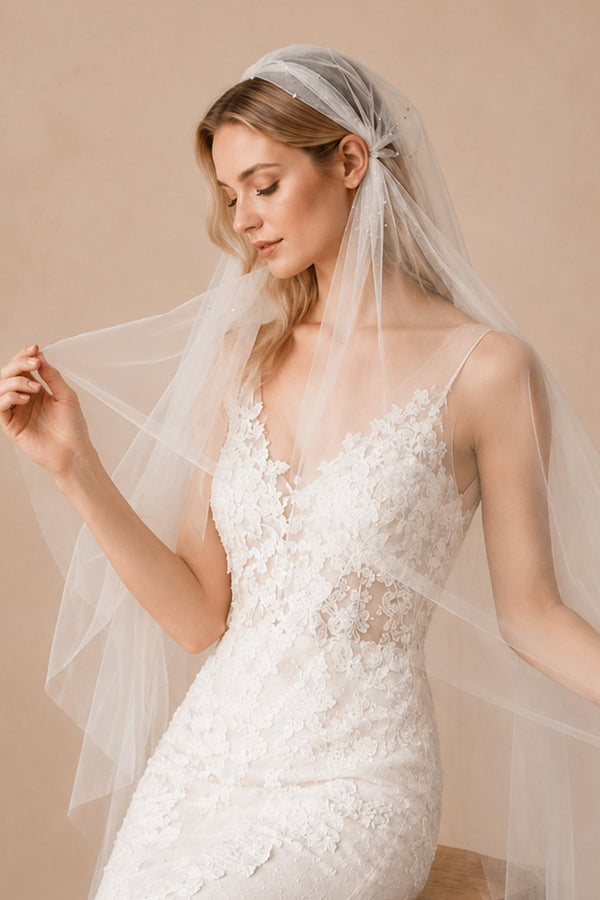 Juliet Cap Veils Asymmetrical Hem Knee Length Bridal Veil in Ivory - SHE IS ME Wedding Veils