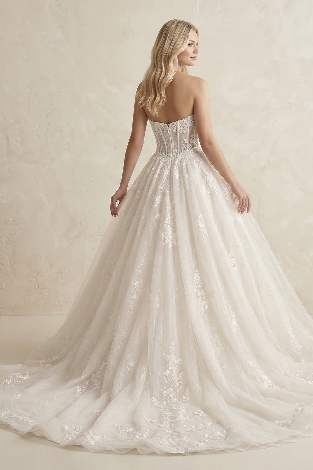 Lace A - Line Sweetheart Corset Wedding Dress With Slit in Ivory - KISS BRIDAL Wedding Dresses