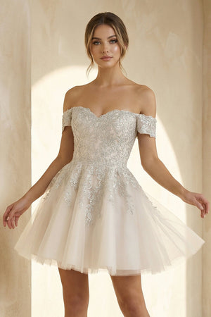 Lace Appliques A - Line Mini Wedding Dress in Ivory - SHE IS ME Wedding Dresses