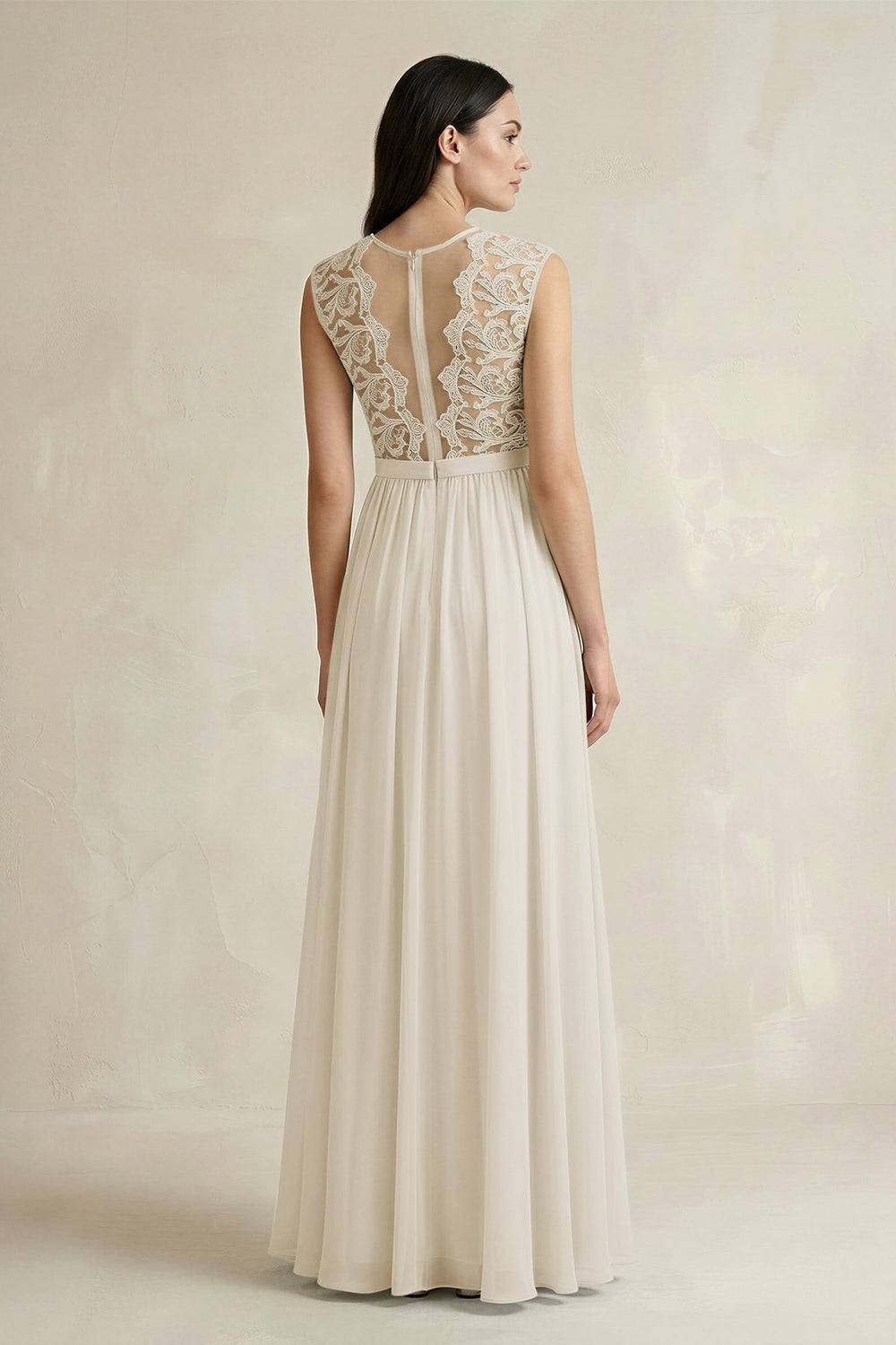Lace Chiffon A - Line Round Neck Bridesmaid Dress in Dove Gray - KISS BRIDAL Bridesmaid Dresses