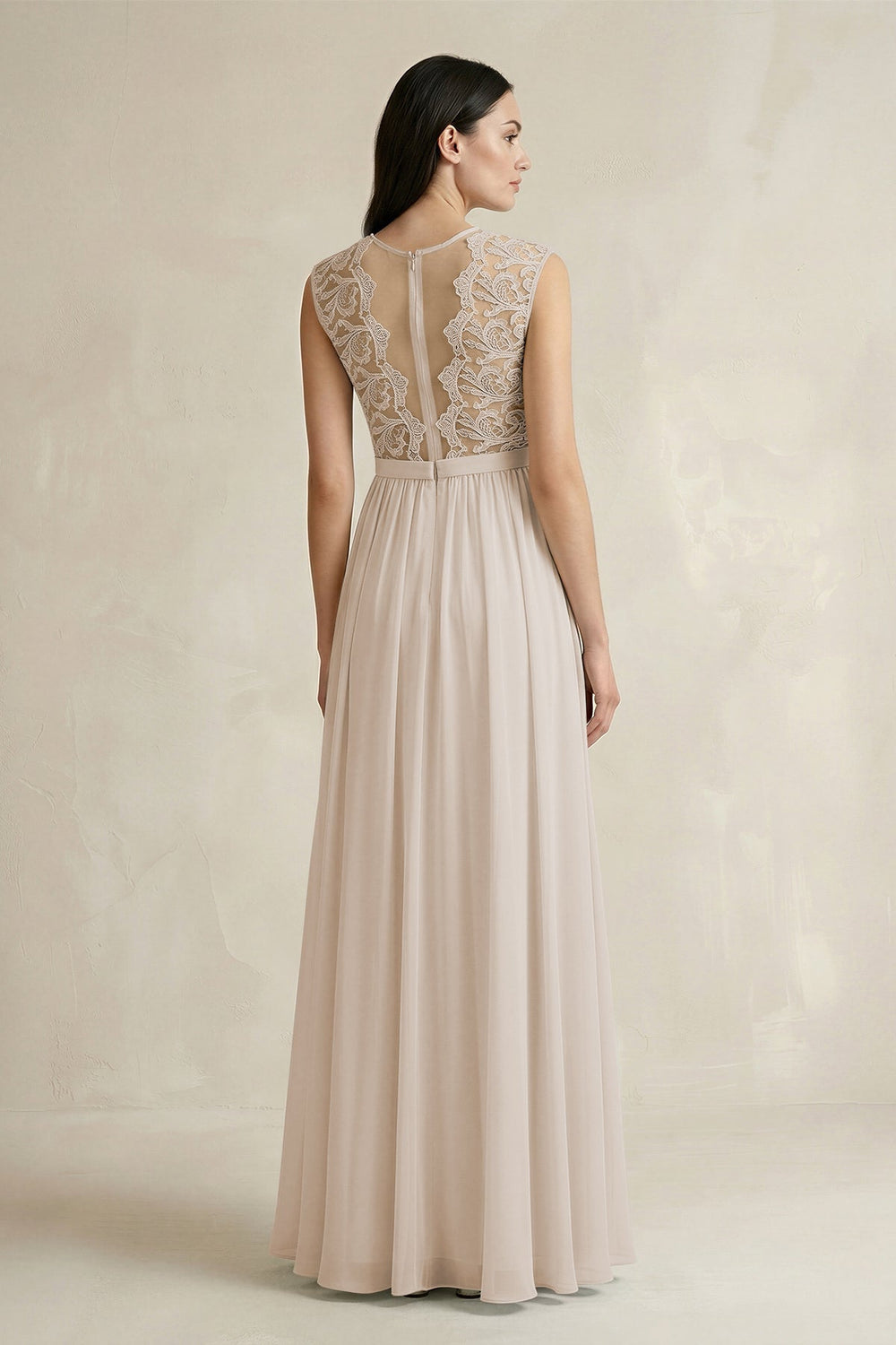 Lace Chiffon A - Line Round Neck Bridesmaid Dress in Frost - KISS BRIDAL Bridesmaid Dresses