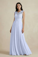 Lace Chiffon A - Line Round Neck Bridesmaid Dress in Ice - SHE IS ME Bridesmaid Dresses