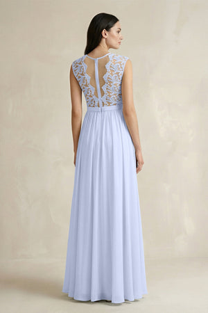 Lace Chiffon A - Line Round Neck Bridesmaid Dress in Ice - SHE IS ME Bridesmaid Dresses