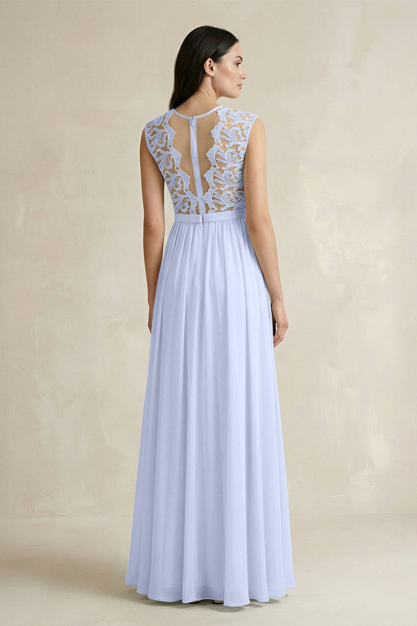 Lace Chiffon A - Line Round Neck Bridesmaid Dress in Ice - SHE IS ME Bridesmaid Dresses