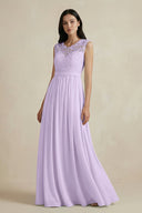 Lace Chiffon A - Line Round Neck Bridesmaid Dress in Lavender - SHE IS ME Bridesmaid Dresses