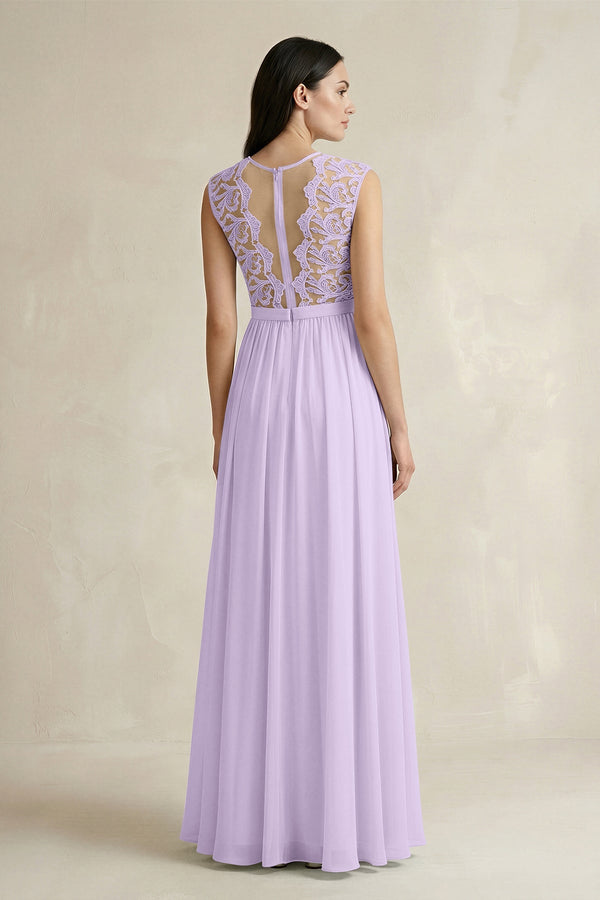 Lace Chiffon A - Line Round Neck Bridesmaid Dress in Lavender - SHE IS ME Bridesmaid Dresses